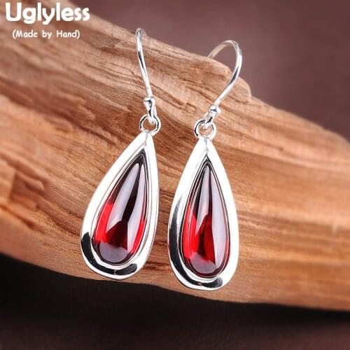 Uglyless Exotic Water Drop Gemstones Earrings for Women Solid 925 Silver Earrings Multi Colors Chalcedony Dangle Earrings E1513