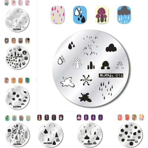 Nail Stamping Template Rain Weather Flower Animal Star Sky Valentines Day 6cm Round Template Manicure Nail Art Image Plate