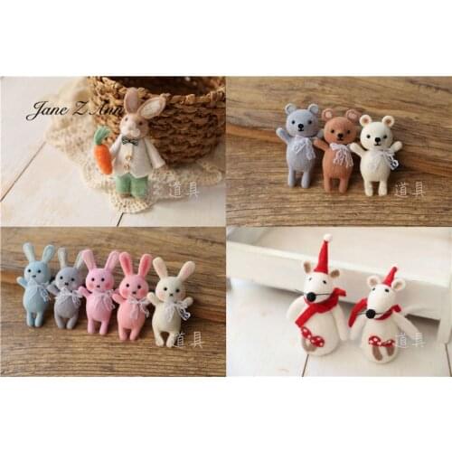 Wool felt handmade dolls calf rabbit cubs newborn photography props baby photo ornaments