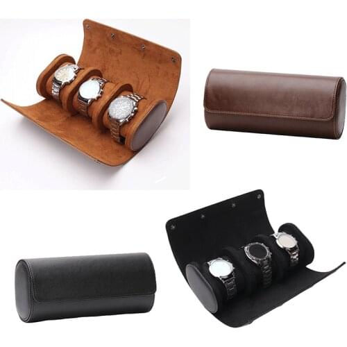 3 Slots Watch Storage Box Chic Portable Vintage Leather Watch Roll Detachable Display Wristwatch Pouch Holder Watch Organizer