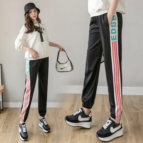 83172# Maternity Pants Spring Autumn Side Strip Adjustable Elastic Waist Belly Support Pants Maternity Trousers