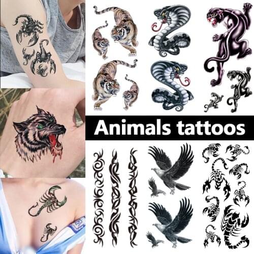 Waterproof Temporary Tattoo Stickers for Men Women Tiger Leopard Snake Eagle Fake Tattoos Body Transfer Tattoo Stickers Decals