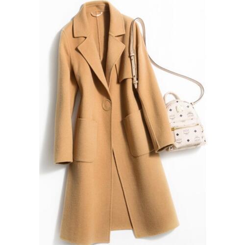 High Quality Double-faced Cashmere Coat Womens Long Coat 2019 New Wool Blends Outerwear Female Winter Woolen Coats M450