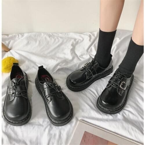 Japanese School Uniform shoes Jk Student Shoes Women Lolita Girl Round Toe PU Leather Shoes D648