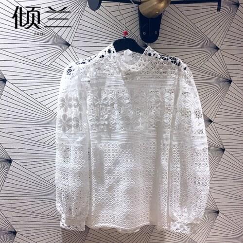 Patads French fashion hollow out pattern lace shirt spring and summer sweet lady inner top e19loropt
