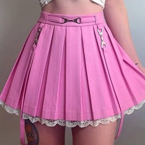 Women Lace Patchwork Skirt High-Waist Half-Dress Slimming Spring Fall Pleated Tummy Control Solid Color Skirt