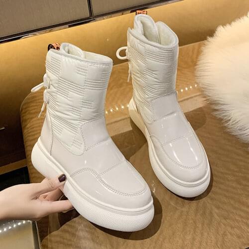 Lisapie Women Snow Boots Beige Plush Warm Fur Causal Boots Shoes Platform Thick Sole Lace Up Winter Shoes Sneakers Ankle Booties
