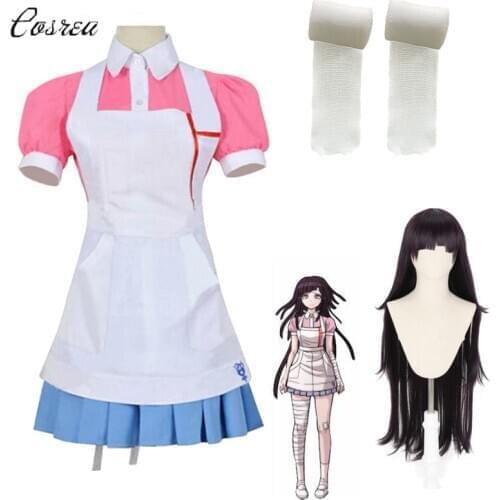 Anime Danganronpa Dangan Ronpa 2 Mikan Tsumiki Cosplay Costume Top+Skirt+Apron Women Suit Wig Dress Shoes Princess Dresses Girls