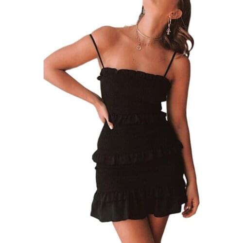 Womens Sling Pleated Dress Summer Fashion Sexy Sleeveless High Waist Cake Dress Solid Color