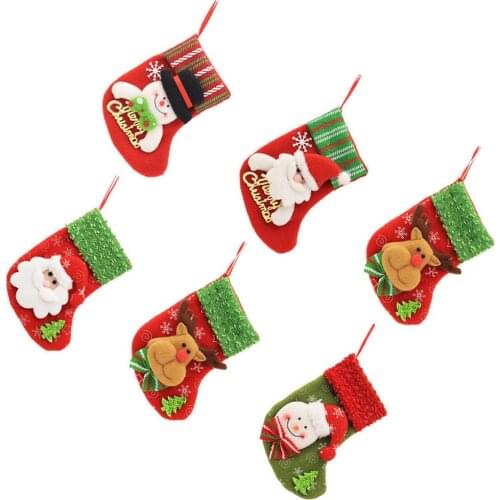 1 Set 6 Pcs Christmas Socks Stockings Tree Pendants Creative Gift Bags