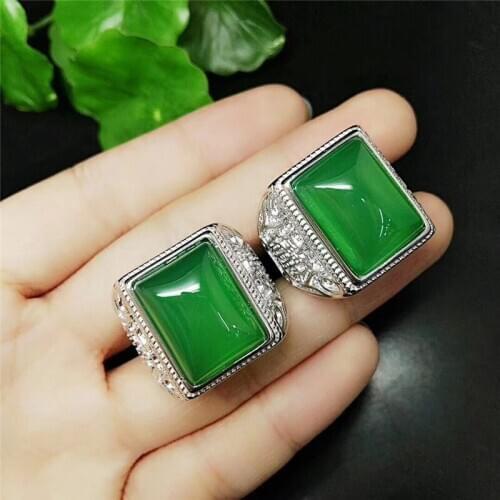 100% REAL GREEN JADE RINGS RESIZABLE AGATE RING 925 STERLING SILVER RING FOR MEN RINGS EMERALD RING NATURAL STONE JEWELRY