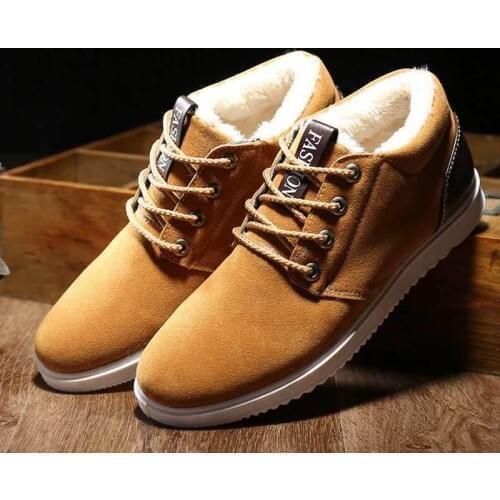 2021 New Men Winter Shoes Fashion Suede Lace-up Snow Boots Solid Black/blue/yellow Ankle Boots Plush Warm Shoes Simplicity