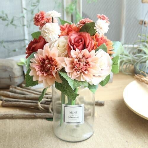 6 Colors Silk Flower Roses Dahlia Hybrid Artificial Flowers Wedding Decoration Bridal Bouquet Home Decor Fake Flower