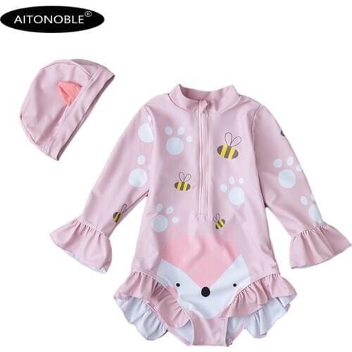 Aitonoble 2020 New Girls Long Sleeve Rashguard Girls Swimsuit Camiseta for Beach
