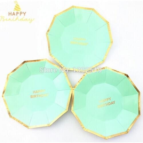 Free Shipping 40Pcs 7" Baby Pink Green Blue Gold Paper Plates1st Birthday Baby Shower Wedding Decoration Small Dishes