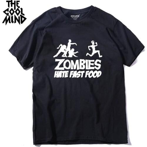 THE COOLMIND casual short sleeve loose zombies hate fast food men T shirt 100% cotton crewneck cool funny mens Tshirt