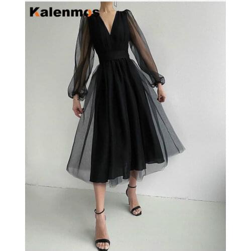 Long Dress Women Casual Dresses V Neck Long Puff Sleeve Patchwork Folds High Waist Slim Vestidos Summer Sexy Maxi Party Mesh