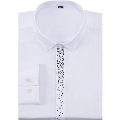 Stretch White Men Social Shirts Long Sleeve Fashion Spandex Non-Iron Mens Dress Shirt Solid Anti-Wrinkle Casual Male Clothing