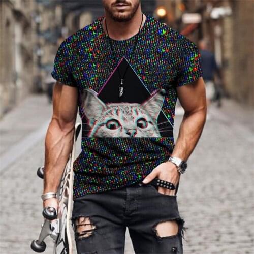 Fashion Animal 3d Cat Print Mens T-shirt Summer 3d Owl T-shirt Casual Short Sleeve O-neck Top Oversized Mens T-shirt