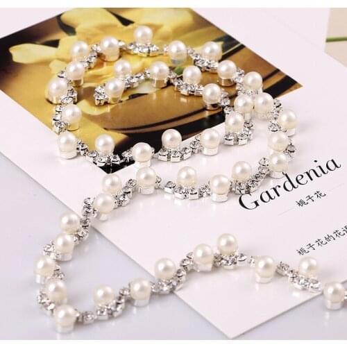 Crystal pearl Rhinestone Cup Chain Silver Base Close Claw Dress Decoration Trim Applique Sew on Garment