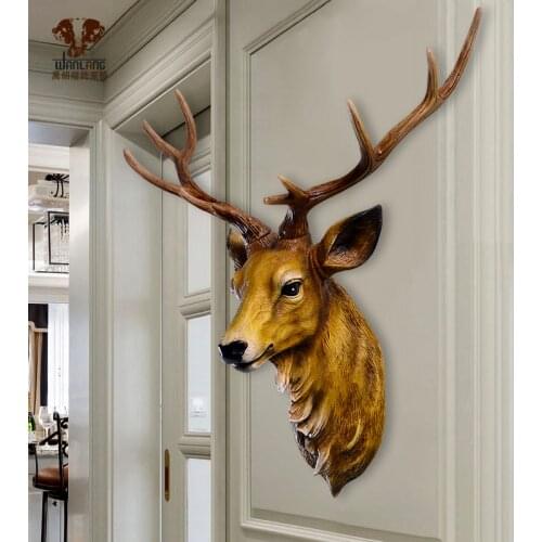 Simulation Deer Head Wall Hanging Animal Head Wall Decoration European Retro Creative Porch Living Room