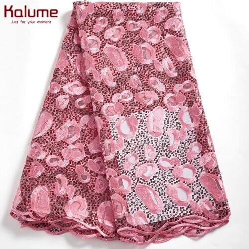 Kalume African Milk Silk Lace Fabric High Quality Nigerian Milk Silk Lace Sequins French Mesh Lace For Party Diy Dress F2364