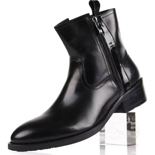 Classic Black PU Leather Adjustable Buckle Details Chelsea Boot Side Zipper Business Dress Boots High Quality Men Boots