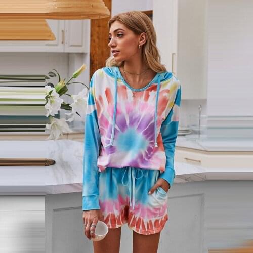 Casual Pajamas Set Women Autumn Hooded Long-sleeved Shorts Knitted Sweatshirt Round Neck Ladies Home Sleepwear Free Shipping