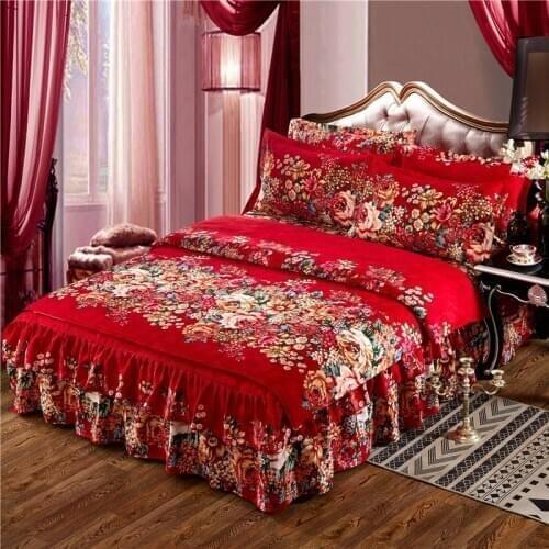 43 Keep warmThickened double layer lace luxury bedding sets queen king size duvet cover set bed skirt set pillowcase bedclothes