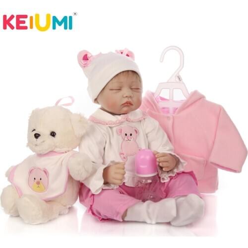 Cute Reborn Doll Soft Silicone 22" 55 cm Realistic Sleeping Girl Princess Baby Dolls With Bear Toy Kid Birthday Gift Playmate