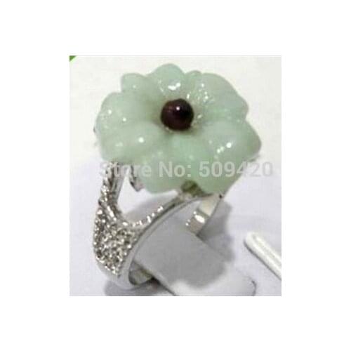 Hot sell Jewellery green Natural stone Flower ring size 7 8,9 >Bridal jewelry free shipping