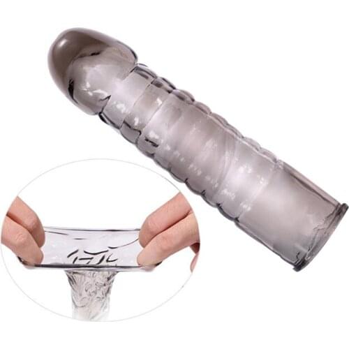 Reusable Condom with Spike Dotted Penis Sleeve Delay Ejaculation Cock Ring Sex Toys for Men Penis Extender Dildo Cover