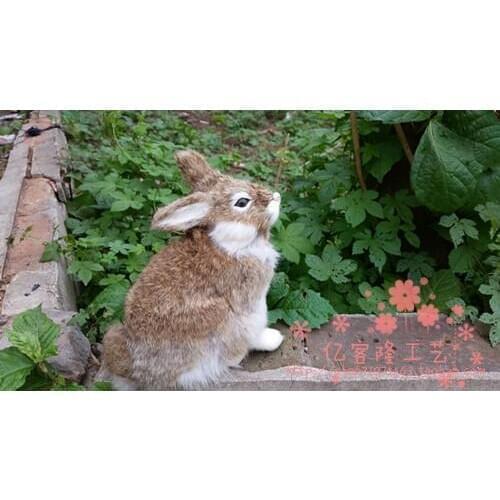 Simulation rabbit 17x18cm model,polyethylene&furs khaki rabbit toy,home decoration toy Xmas gift w4245