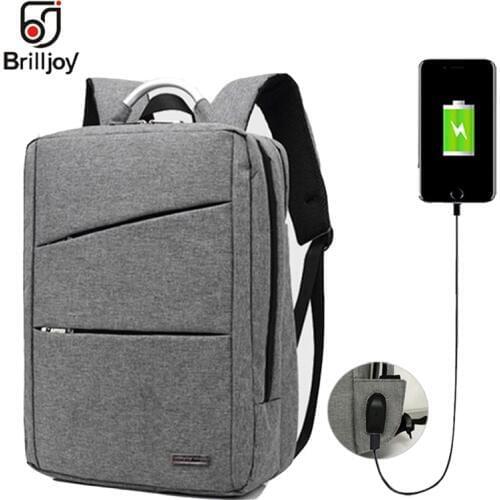Brilljoy Fashion Men Backpack Students School Bags External USB Charge 14" Laptop Backpacks Teenagers Casual Travel Mochila New