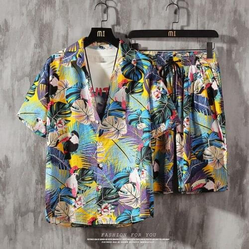 ZOGAA Summer Sets Men Casual Beach Wear Men 2 Piece Set Prined Shirt + Shorts Summer Clothes Men Shorts Set Floral Print Shirts