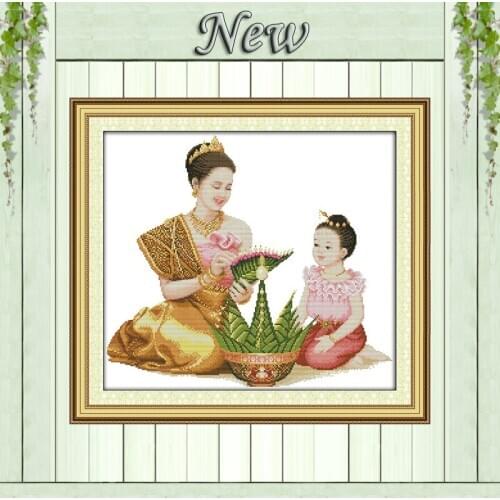 Mother and daughter reading together 11CT patterns printed on fabric 14CT needlework dmc cross stitch chinese Set Embroidery kit