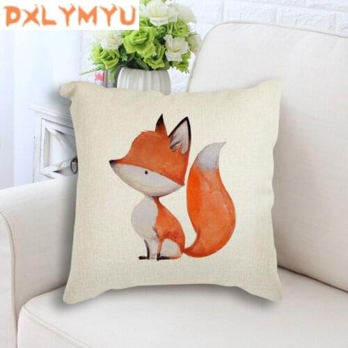 Cartoon Fox Reading Study Painting Printed Pillowcase Animal Linen Cushion for Sofa Decorative Cushion Throw Pillow Home Decor