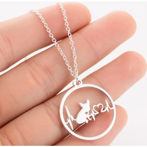 New style stainless steel dog shaped necklaces womens animal round pendant necklaces