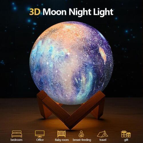 3D Print Rechargeable Moon Lamps LED Night Light 3Color Tap Control Lights 16 Colors Change Remote Touch Switch Moon Light Gift