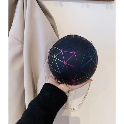 Portable Ball Shaped Chain Shoulder Bags Women Laser Mini PU Zipper Crossbody Bags Personality Fashion Female HandBags