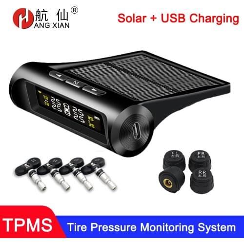 Smart Car TPMS Tire Pressure Monitoring System Solar Power Digital TMPS LCD Display USB Auto Security Alarm Tire Pressure Sensor