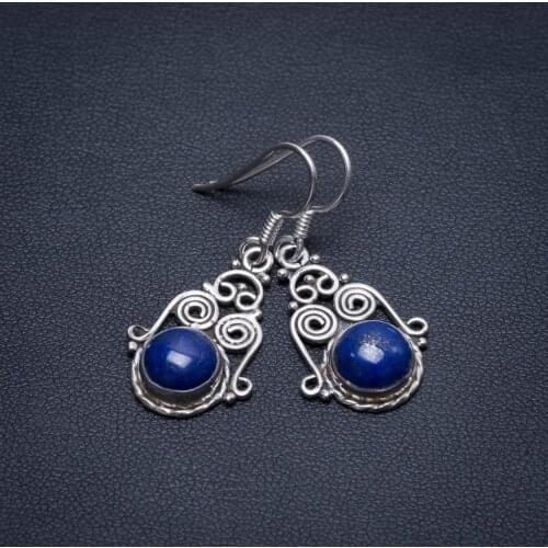 Natural Lapis Lazuli Handmade Indian 925 Sterling Silver Earrings 1 1/4" S1722