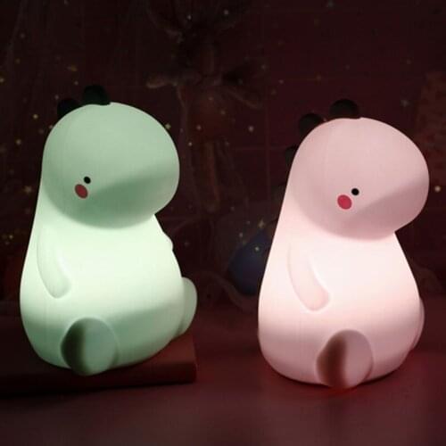 Cartoon Dinosaur LED Lamp Silicone Bedside Reading Lamp Tap to Change Light Color USB Rechargeable STTA889