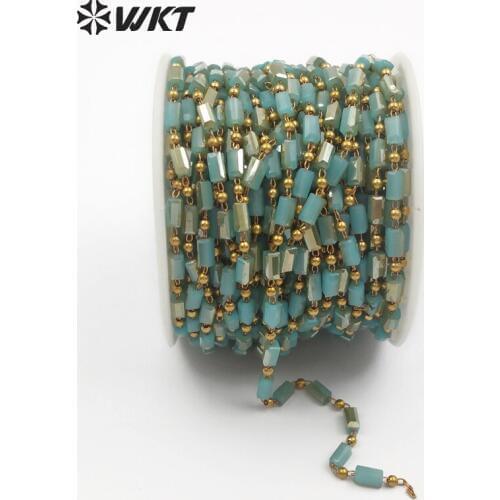WT-RBC079 Green Color Brass Wire Without Gold Metal Plated Crystal Czech Glass Beaded Chain Wholesale Handmade Craft Supply
