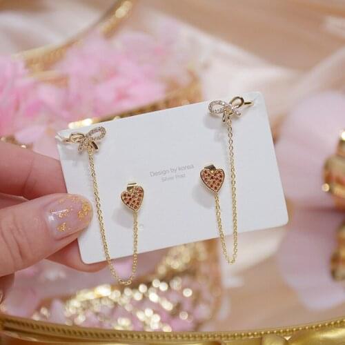 Xinbada Fashion Jewelry S925 Silver Needle Love Bow Exquisite Micro-inlaid Zircon Clip Earrings for Woman Holiday Earring