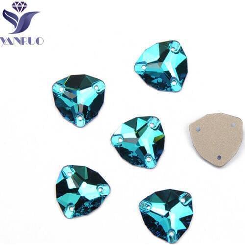 YANRUO 3272 Trilliant Fat Triangle Blue Zircon Sewn Stones Flatback Rhinestone For Sewing Glass Crystal Wedding Dress Shoes