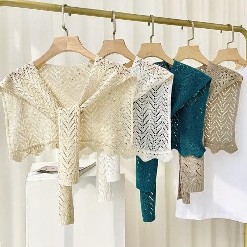 Women Solid Color Knitted Crochet Small Shawl Wrap Flase Collar Decorative Female Shirt Detachable Collar Girls Fake Collars