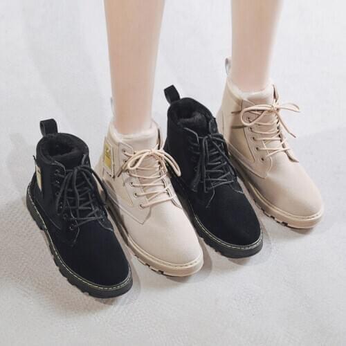 DOGEEK Womens Non-slip Martin Boot Autumn Winter Flat Sole Suede Leather Warm Plush Lace-up Ankle Boots For Women Woman Shoes