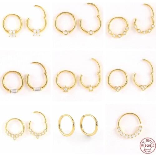 Genuine 925 Sterling Silver Ear Bone Earlobe Piercing Buckle Bling Zircon Cartilage Stud Earrings For Woman Girl Pendientes