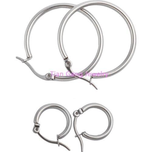 20/40/60mm Womens Silver Color Womens Girls Stainless Steel Round Smooth Earrings Fashion Earrings Jewelry